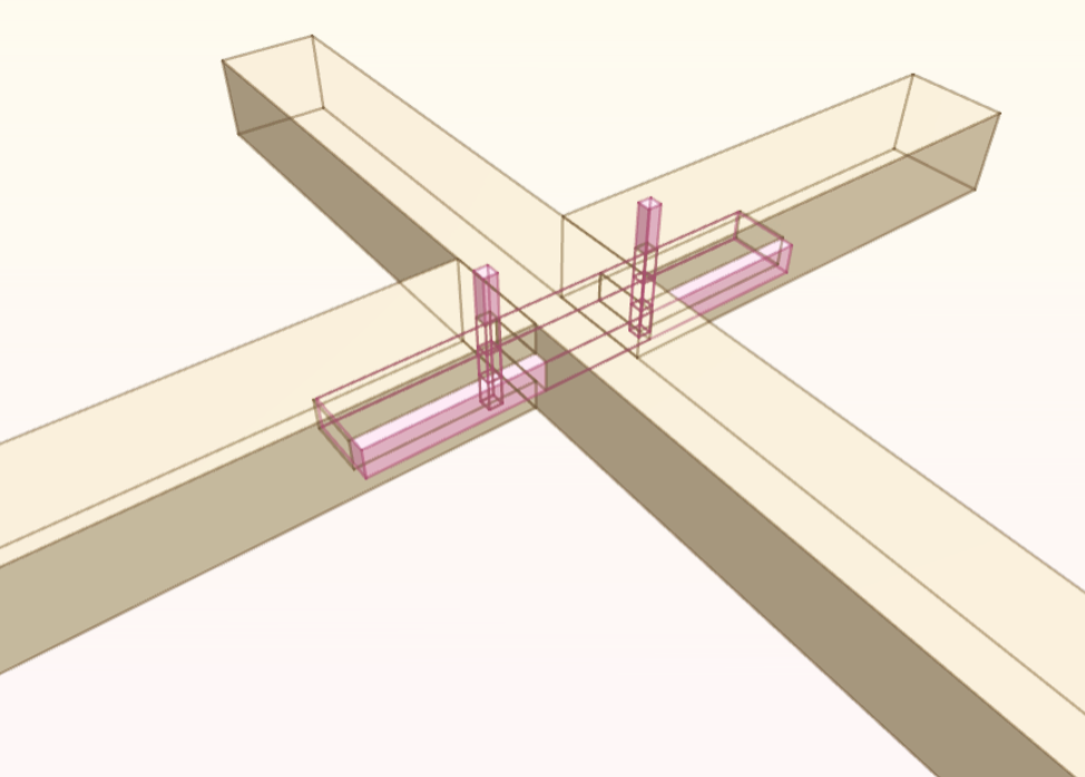 X-ray of a half-blind cross lap joint with keys